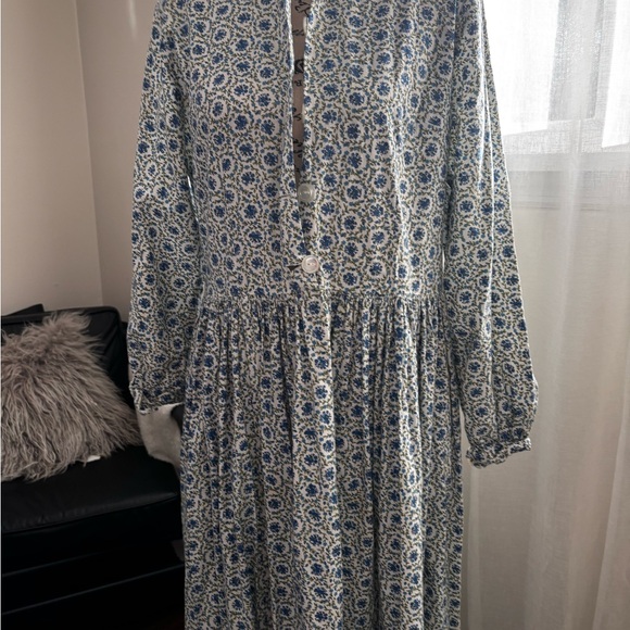 Ballerina farm style vintage Blue Floral Long Sleeve Maxi Dress - Picture 2 of 4